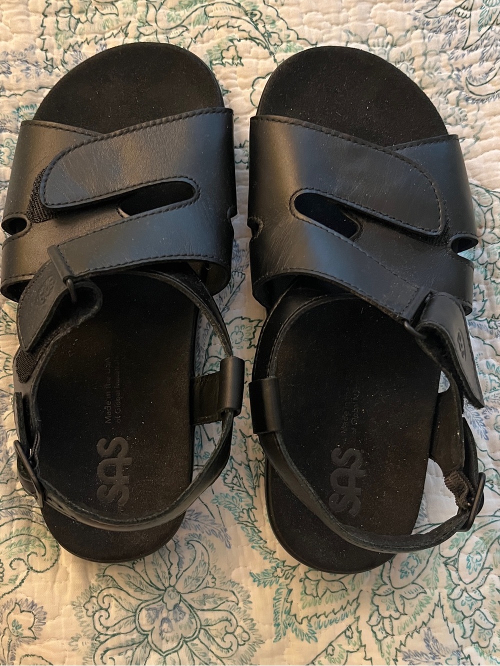 SAS Kids Black Adjustable Leather Sandals
